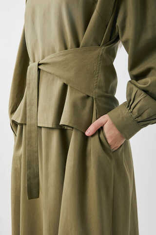 Yeleği Bağlamalı Elbise Takım Haki - 18