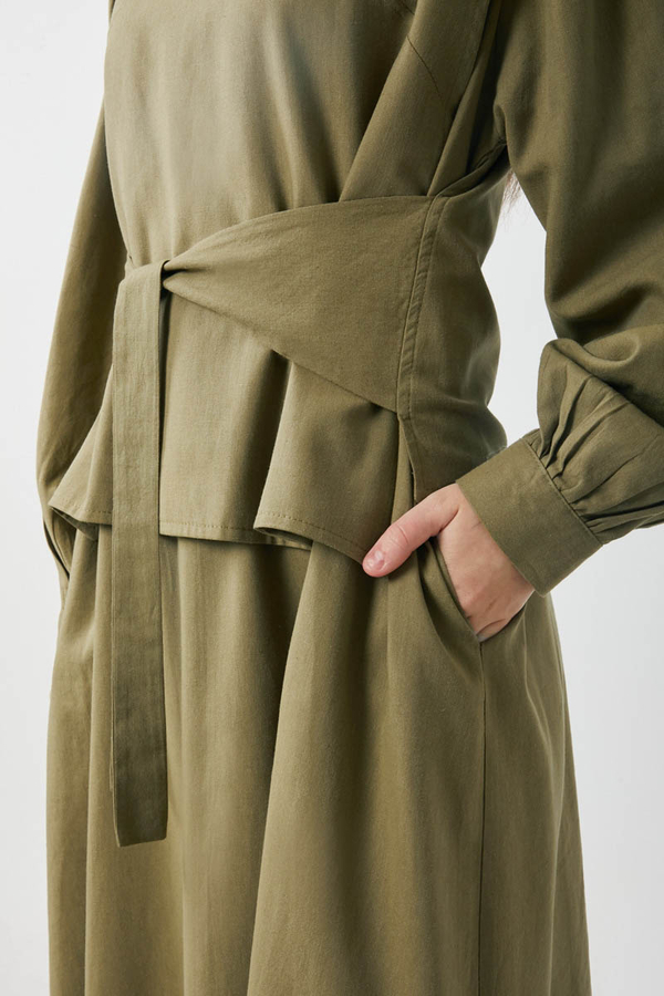 Yeleği Bağlamalı Elbise Takım Haki - 18