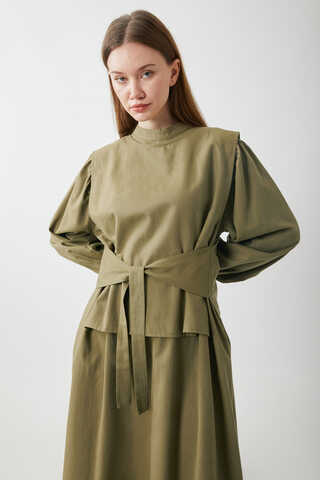 Yeleği Bağlamalı Elbise Takım Haki - 20