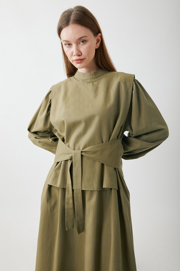 Yeleği Bağlamalı Elbise Takım Haki - 20