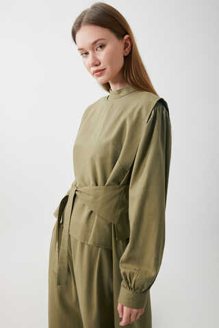 Yeleği Bağlamalı Elbise Takım Haki - 21