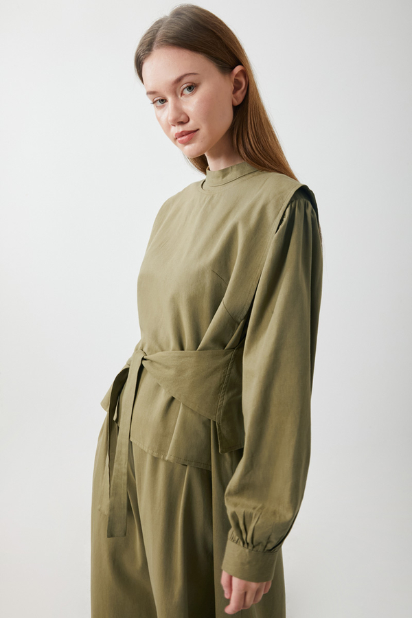 Yeleği Bağlamalı Elbise Takım Haki - 21