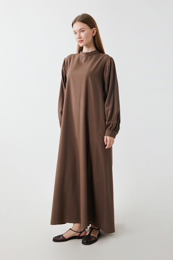 Yeleği Bağlamalı Elbise Takım Kahverengi - 5