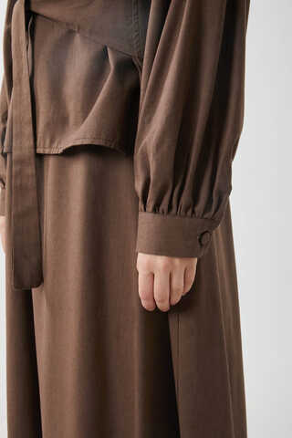 Yeleği Bağlamalı Elbise Takım Kahverengi - 9