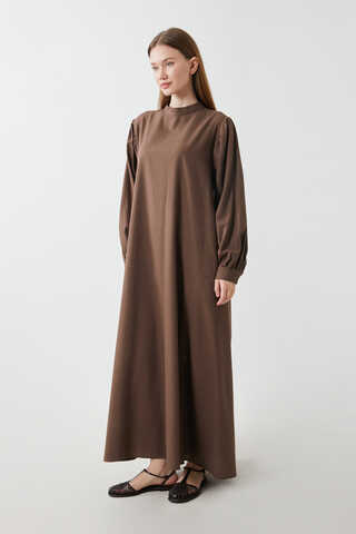 Yeleği Bağlamalı Elbise Takım Kahverengi - 5