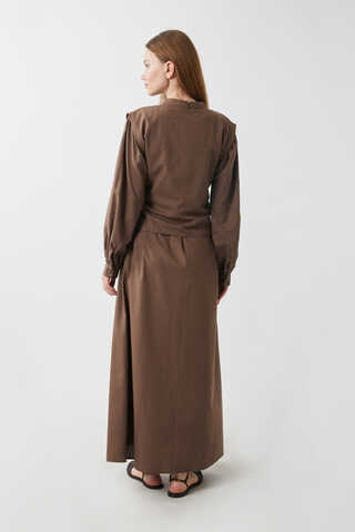 Yeleği Bağlamalı Elbise Takım Kahverengi - 14