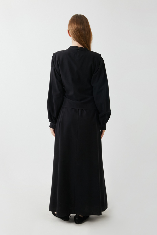 Yeleği Bağlamalı Elbise Takım Siyah - 10