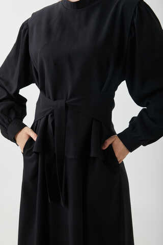 Yeleği Bağlamalı Elbise Takım Siyah - 3