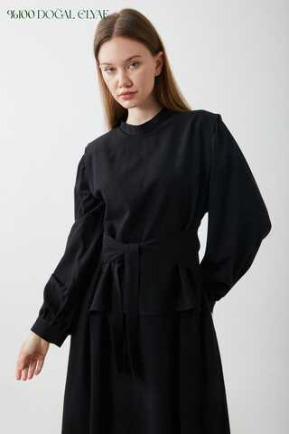Yeleği Bağlamalı Elbise Takım Siyah - 1