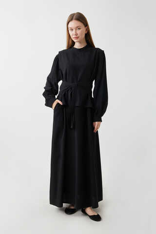 Yeleği Bağlamalı Elbise Takım Siyah - 5