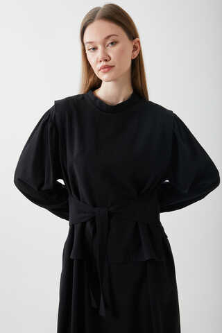 Yeleği Bağlamalı Elbise Takım Siyah - 6