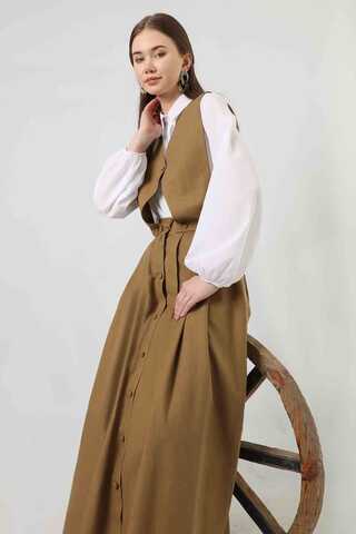 Yelek Detaylı Etek Takım Camel - 5