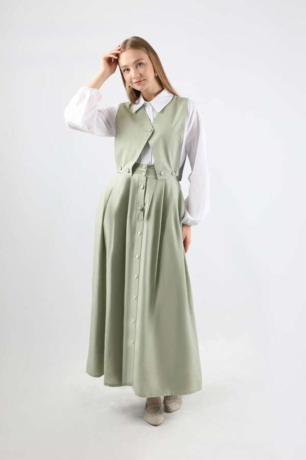 Yelek Detaylı Etek Takım Mint - 3