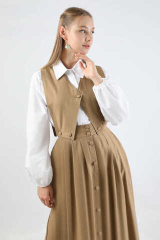 Yelek Detaylı Etek Takım Taba - 2