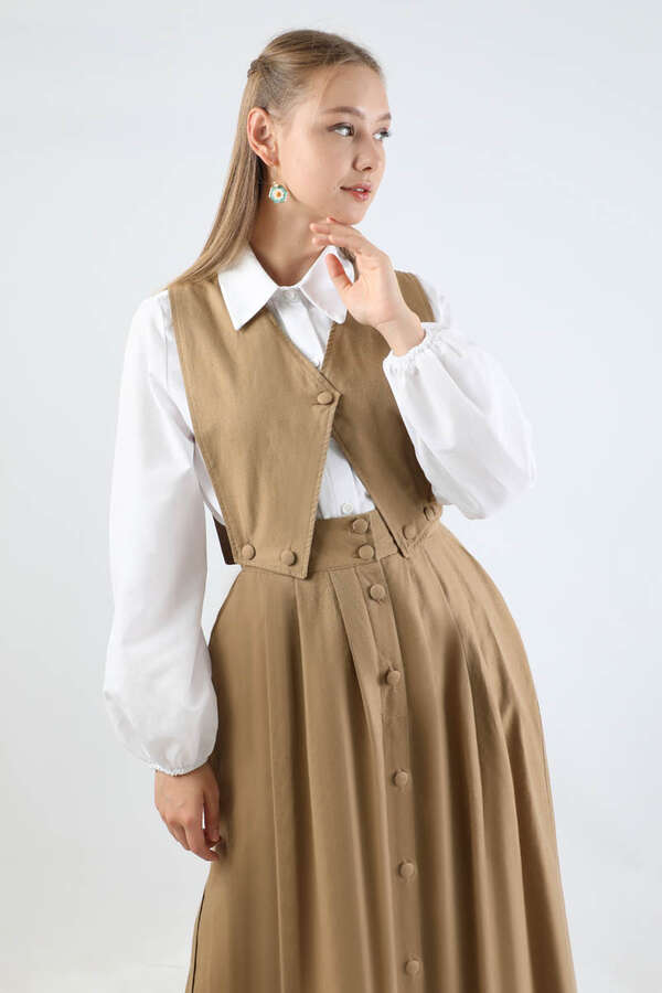 Yelek Detaylı Etek Takım Taba - 2