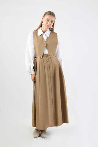 Yelek Detaylı Etek Takım Taba - 3