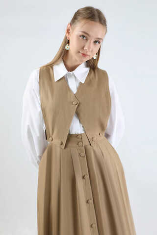 Yelek Detaylı Etek Takım Taba - 5