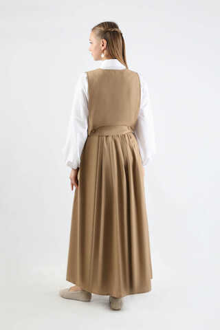 Yelek Detaylı Etek Takım Taba - 6