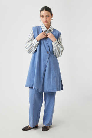 Yelekli Denim Takım Açık Mavi - 5