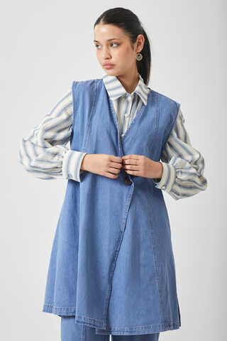 Yelekli Denim Takım Açık Mavi - 6