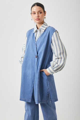 Yelekli Denim Takım Açık Mavi - 7