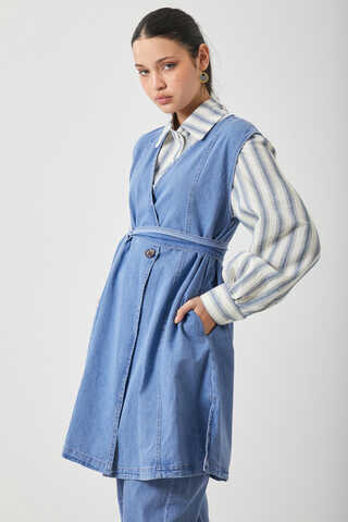 Yelekli Denim Takım Açık Mavi - 14