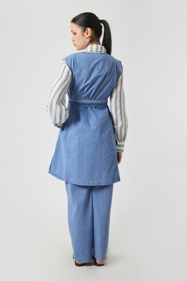 Yelekli Denim Takım Açık Mavi - 16