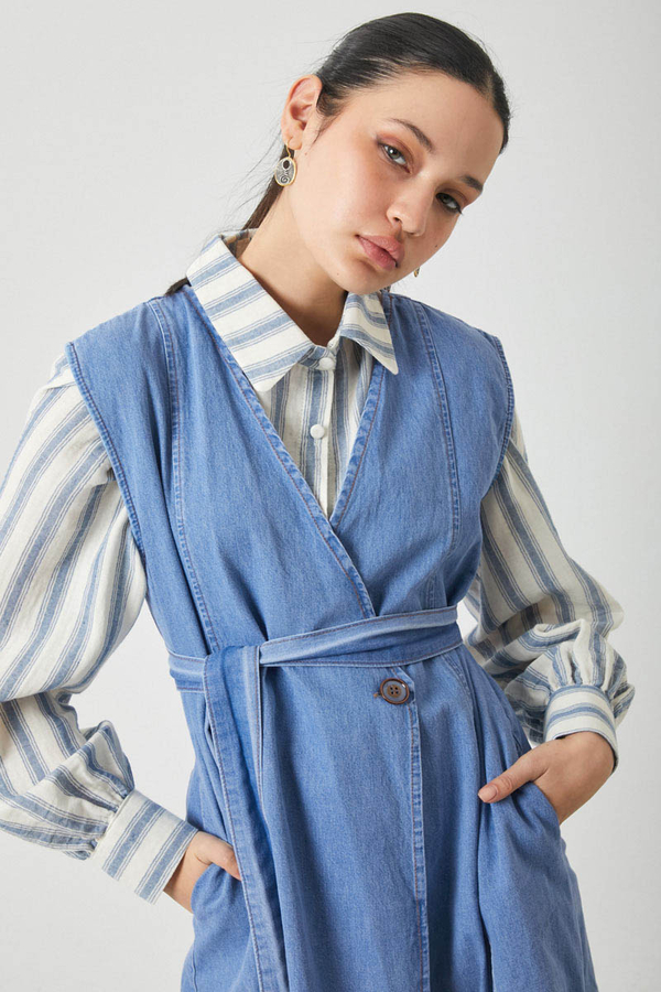 Yelekli Denim Takım Açık Mavi - 10