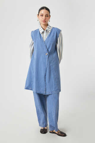 Yelekli Denim Takım Açık Mavi - 2