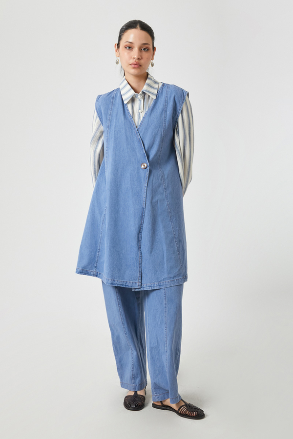 Yelekli Denim Takım Açık Mavi - 2