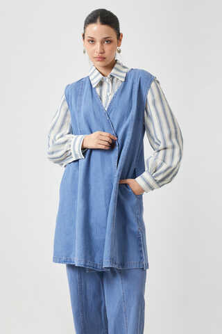 Yelekli Denim Takım Açık Mavi - 9