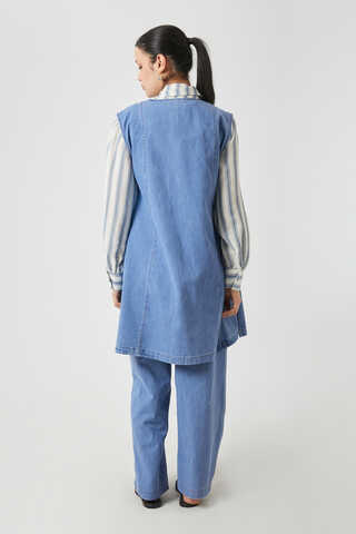 Yelekli Denim Takım Açık Mavi - 15