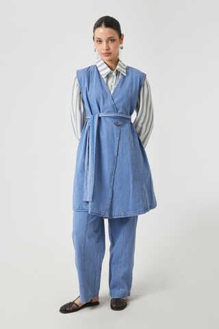 Yelekli Denim Takım Açık Mavi - 1