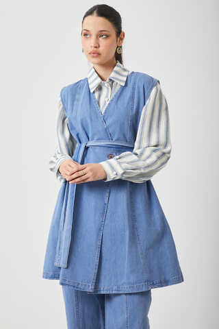 Yelekli Denim Takım Açık Mavi - 3