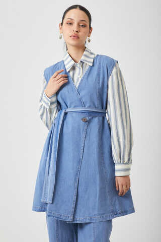 Yelekli Denim Takım Açık Mavi - 13
