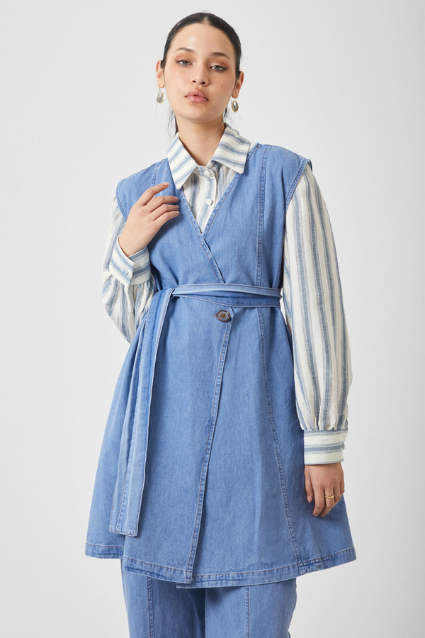 Yelekli Denim Takım Açık Mavi - 13