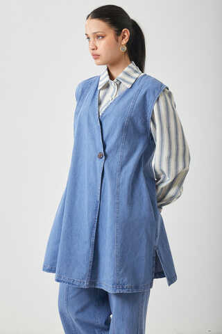 Yelekli Denim Takım Açık Mavi - 12