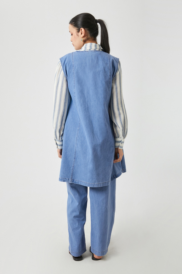 Yelekli Denim Takım Açık Mavi - 15