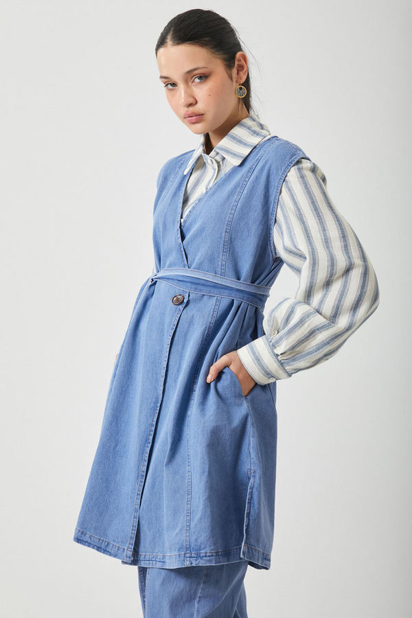Yelekli Denim Takım Açık Mavi - 14