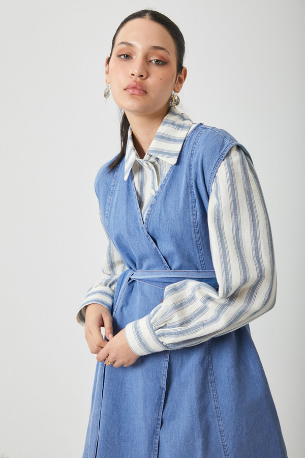 Yelekli Denim Takım Açık Mavi - 4