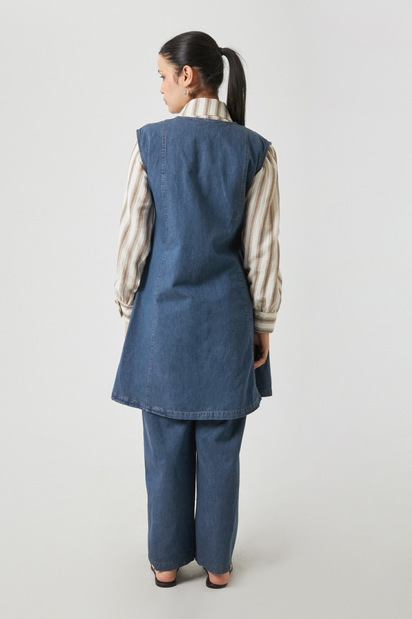 Yelekli Denim Takım Koyu Mavi - 14