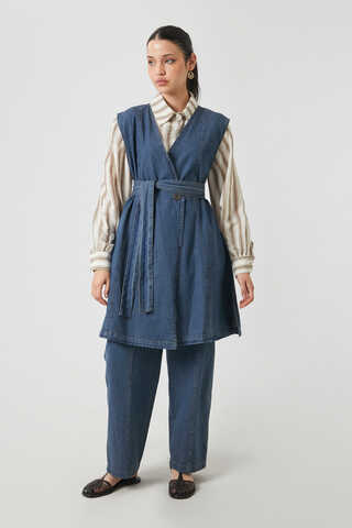 Yelekli Denim Takım Koyu Mavi - 2