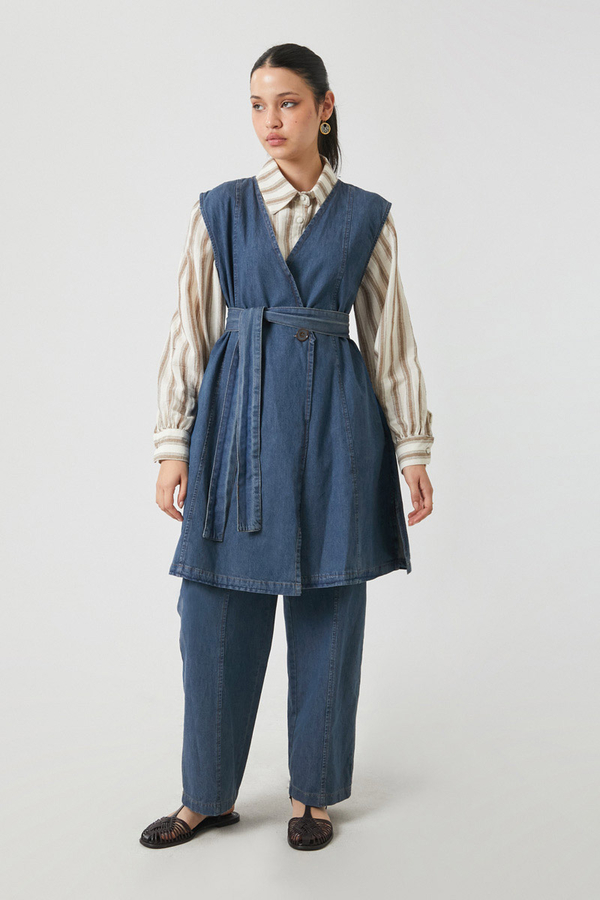 Yelekli Denim Takım Koyu Mavi - 2