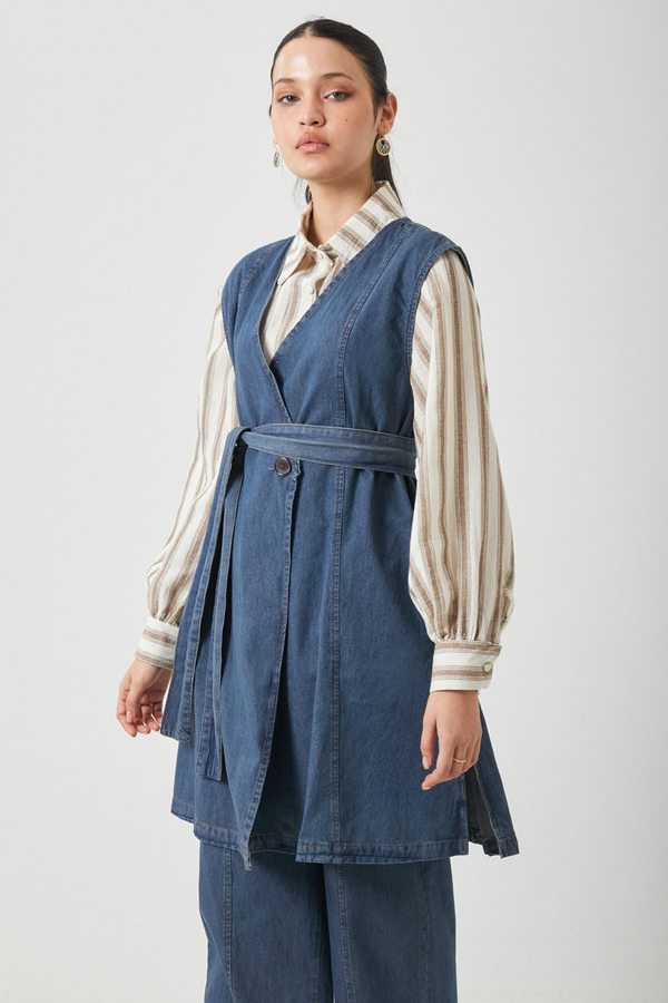 Yelekli Denim Takım Koyu Mavi - 11