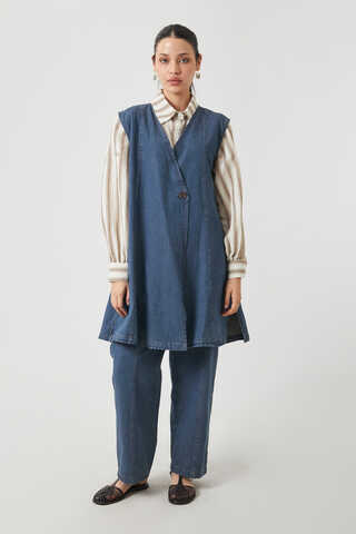 Yelekli Denim Takım Koyu Mavi - 4