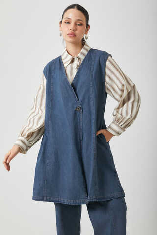 Yelekli Denim Takım Koyu Mavi - 6