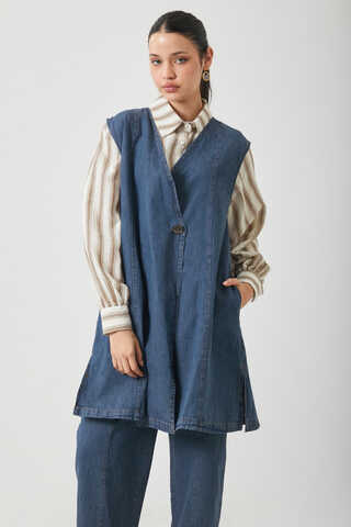 Yelekli Denim Takım Koyu Mavi - 7