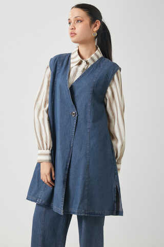 Yelekli Denim Takım Koyu Mavi - 9