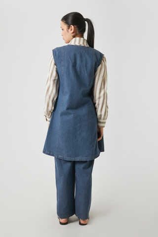 Yelekli Denim Takım Koyu Mavi - 14