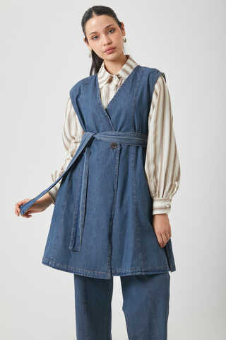 Yelekli Denim Takım Koyu Mavi - 1
